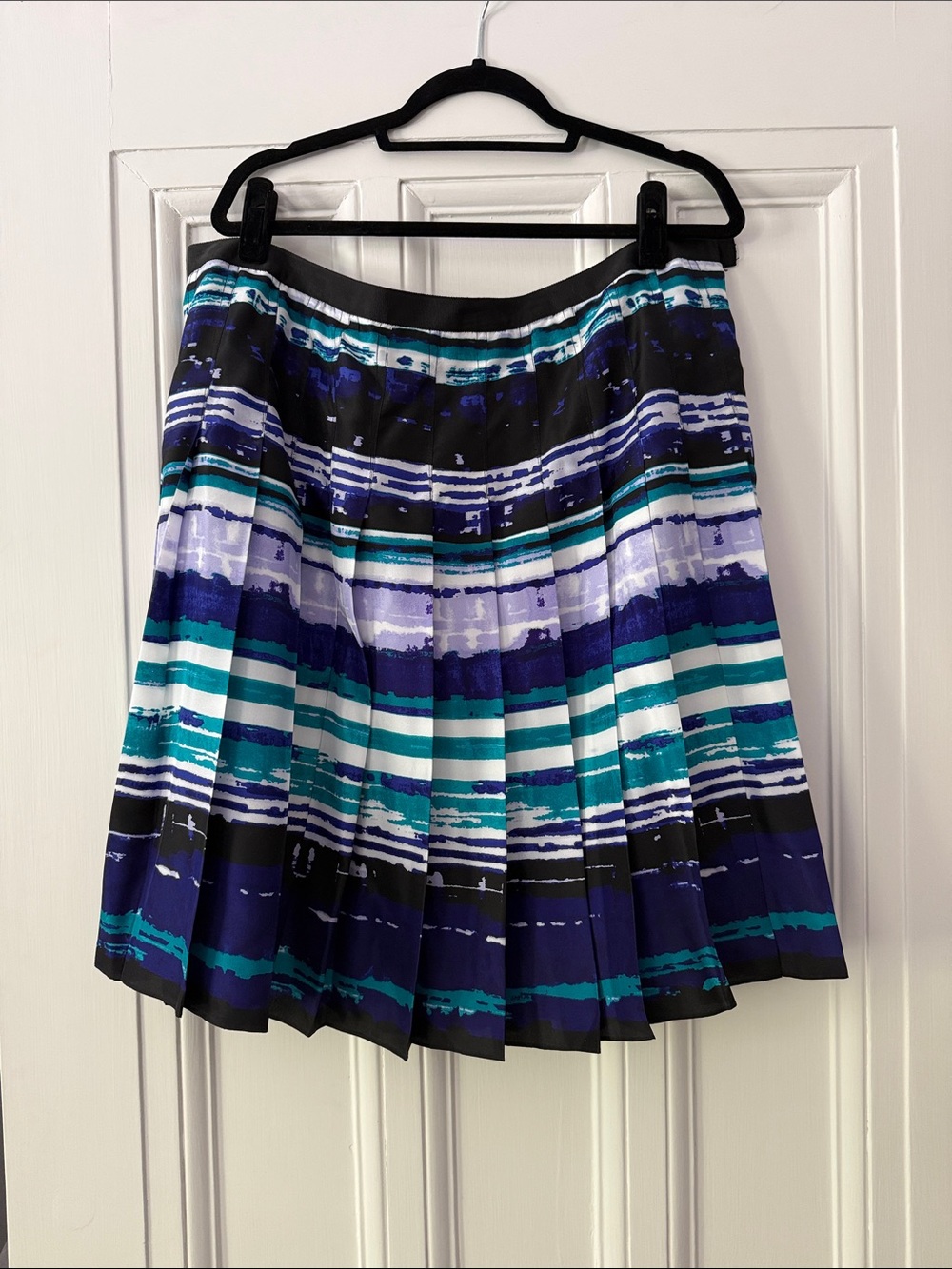Silk Pleated Striped Blue Multi Skirt